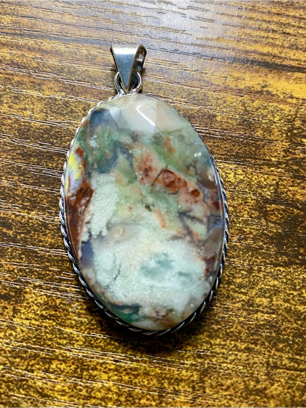 Sterling Silver Plated Multi-Color Ocean Jasper Pendant - Natural Stone Jewelry